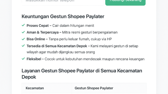 Tempat Gestun Shopee PayLater Depok Jawa Barat